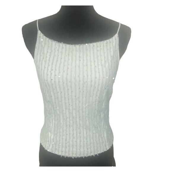 ALEXIA ADMOR Women Sleeveless Sequin Cropped Top Sz 8 White Feminine 94-19 - Picture 2 of 10